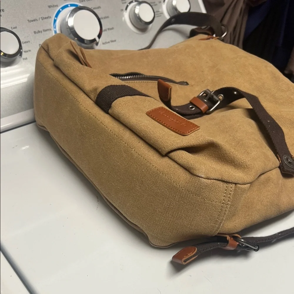 Tan Canvas and Brown Leather Men's Bag